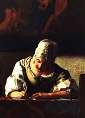 "Donna che scrive una lettera con la sua domestica", Vermeer, particolare